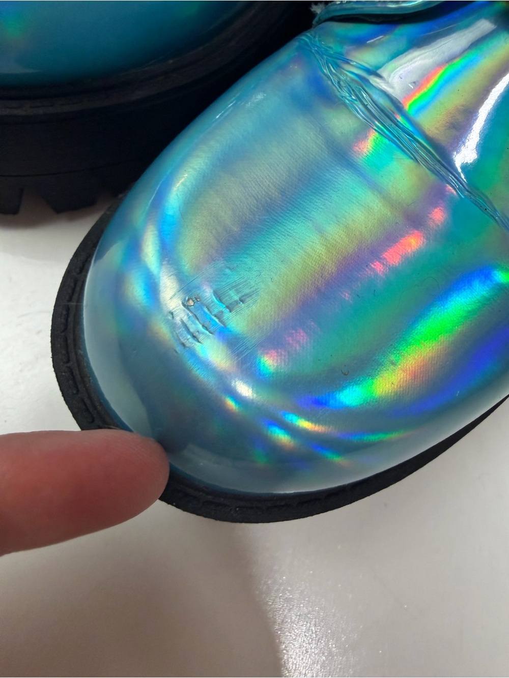 Current Mood Blue Metallic Holographic Walking On Water Platform Combat Boots 7 - Picture 16 of 16